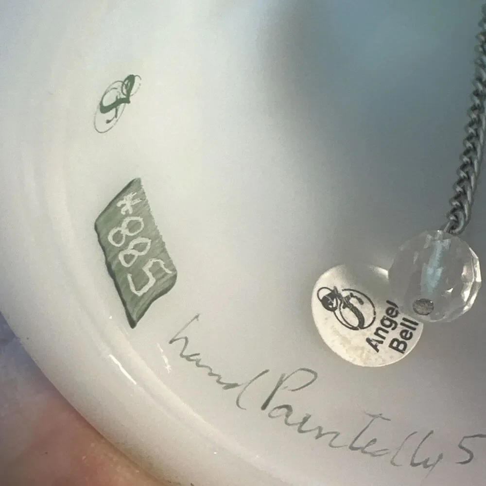 VTG Fenton Satin Glass Angel Bell Signed Numbered S. Fisher Music Notes #885